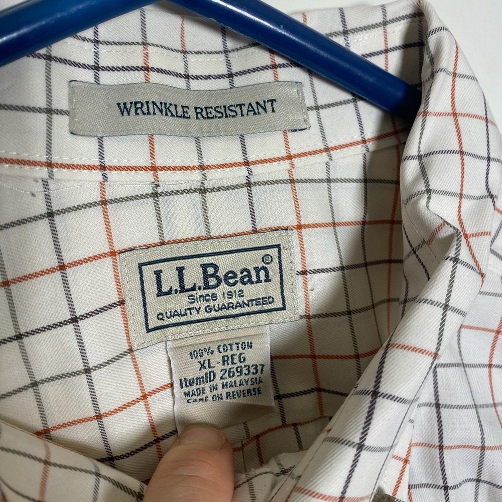 Ll Bean Wrinkle Resistant Men's XL Windowpane Check Button Down Shirt Beige - Picture 3 of 7